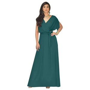 Formal Short Sleeve Cocktail Flowy V-Neck Gown Green XL